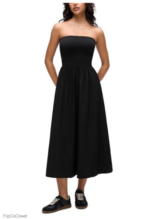 Dresses & Skirts - Strapless Maxi Dress with Removable Pads, Side Pockets, Off Shoulder